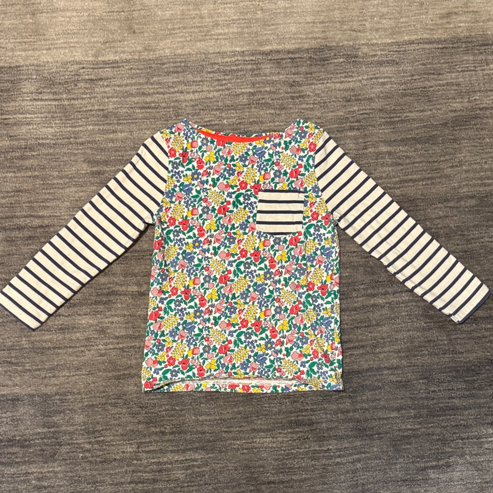 Mini Boden Floral and Striped Kids Shirt